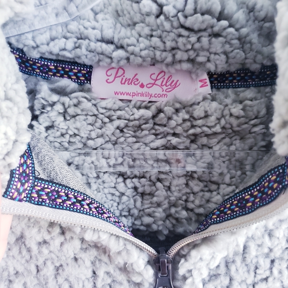 Pink lily Sherpa Quarter Zip Closure Pullover Jacket - Picture 8 of 9